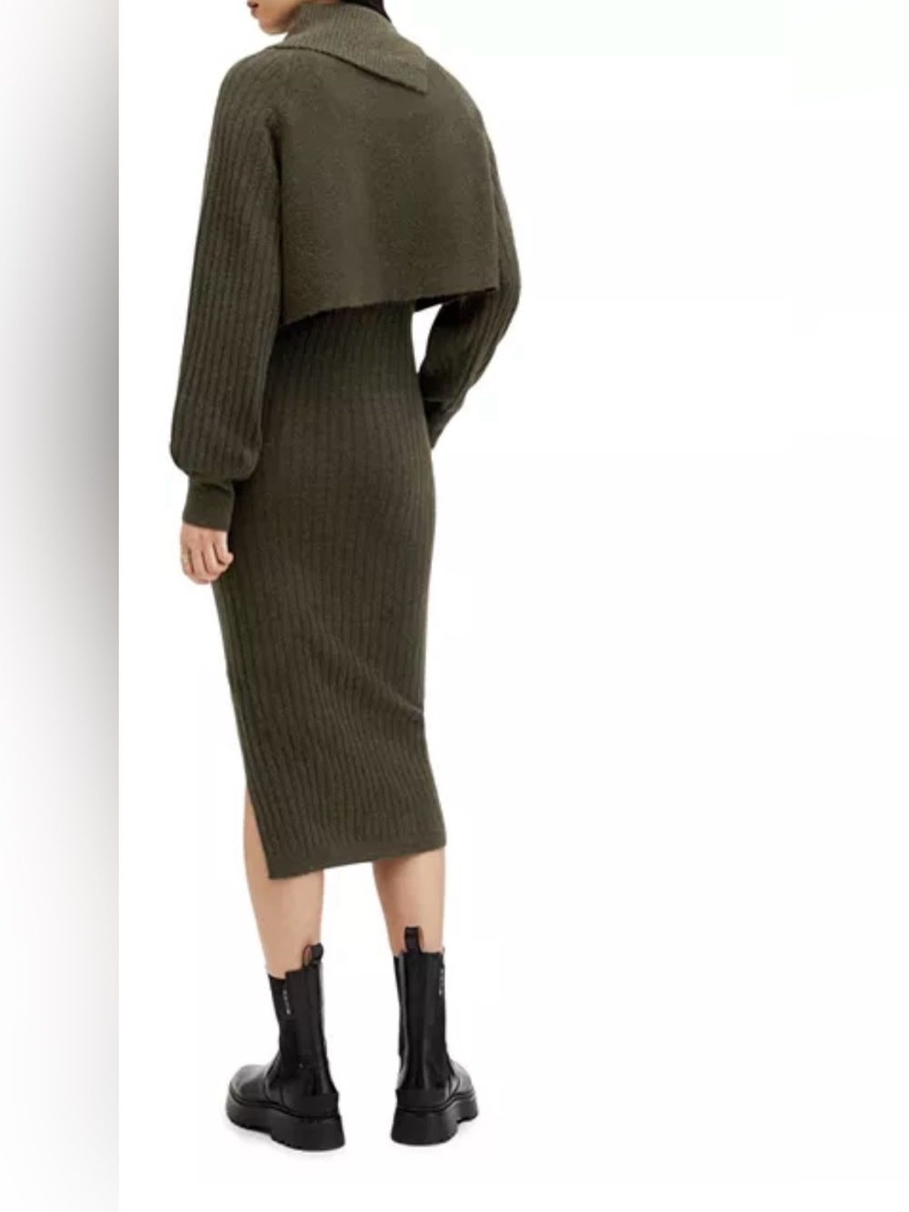 All Saints Olive Ribbed Knit Midi Dress Set - Picture 3 of 11